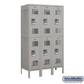 12" Wide Double Tier Vented Metal Locker - 3 Wide - 5 Feet High - 18 Inches Deep