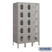 12" Wide Five Tier Box Style Vented Metal Locker - 3 Wide - 5 Feet High - 18 Inches Deep