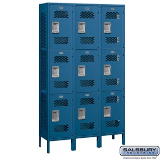 15" Wide Triple Tier Vented Metal Lockers