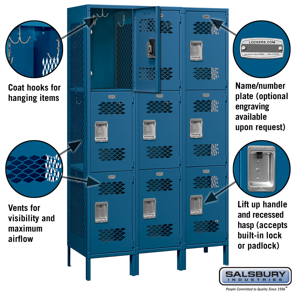 15 Wide Triple Tier Vented Metal Locker 3 Wide 6 Feet High 18 15 Wide Triple Tier Vented Metal Locker 3 Wide 6 Feet High 18