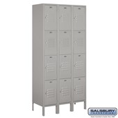 12" Wide Four Tier Standard Metal Locker - 3 Wide - 6 Feet High - 15 Inches Deep
