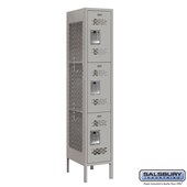 12" Wide Triple Tier Vented Metal Locker - 1 Wide - 5 Feet High - 18 Inches Deep