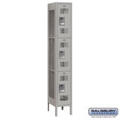 12" Wide Triple Tier Vented Metal Locker - 1 Wide - 6 Feet High - 12 Inches Deep