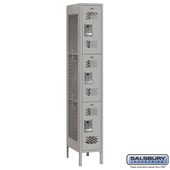 12" Wide Triple Tier Vented Metal Locker - 1 Wide - 6 Feet High - 15 Inches Deep