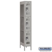 12" Wide Triple Tier Vented Metal Locker - 1 Wide - 6 Feet High - 18 Inches Deep