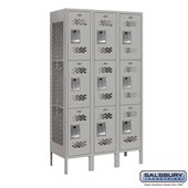 12" Wide Triple Tier Vented Metal Locker - 3 Wide - 5 Feet High - 15 Inches Deep