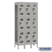12" Wide Triple Tier Vented Metal Locker - 3 Wide - 6 Feet High - 12 Inches Deep