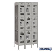 12" Wide Triple Tier Vented Metal Locker - 3 Wide - 6 Feet High - 15 Inches Deep