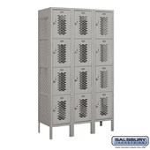 12" Wide Four Tier Vented Metal Locker - 3 Wide - 5 Feet High - 15 Inches Deep