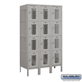 12" Wide Four Tier Vented Metal Locker - 3 Wide - 5 Feet High - 18 Inches Deep