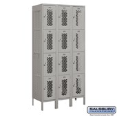 12" Wide Four Tier Vented Metal Locker - 3 Wide - 6 Feet High - 18 Inches Deep