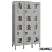15" Wide Double Tier Vented Metal Locker - 3 Wide - 6 Feet High - 18 Inches Deep