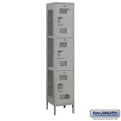 15" Wide Triple Tier Vented Metal Locker - 1 Wide - 6 Feet High - 18 Inches Deep