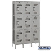 15" Wide Triple Tier Vented Metal Locker - 3 Wide - 6 Feet High - 15 Inches Deep