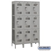 15" Wide Triple Tier Vented Metal Locker - 3 Wide - 6 Feet High - 18 Inches Deep