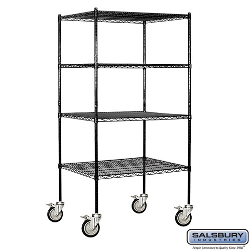 36" Wide Mobile Wire Shelving 80 Inches High 24 Inches Deep Black