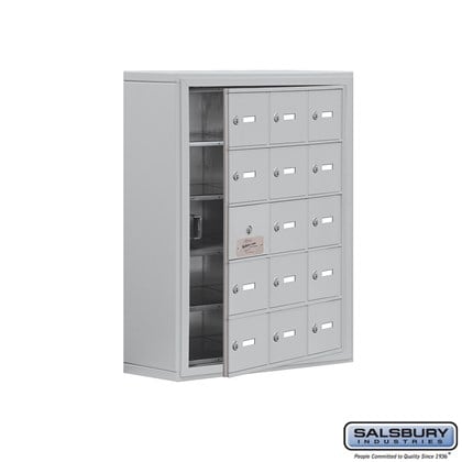 Cell Phone Storage Locker - with Front Access Panel - 5 Door High Unit (8 Inch Deep Compartments) - 15 A Doors (14 usable) - Surface Mounted - Master Keyed Locks