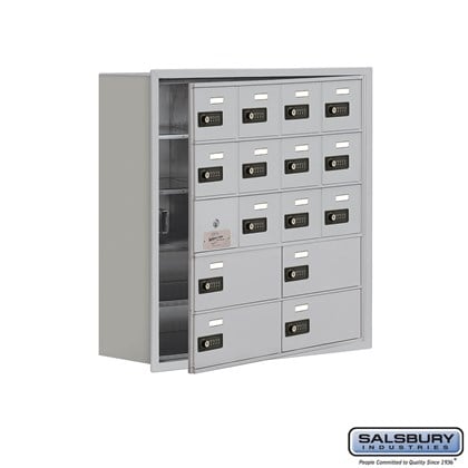 Cell Phone Storage Locker - with Front Access Panel - 5 Door High Unit (8 Inch Deep Compartments) - 12 A Doors (11 usable) and 4 B Doors - Recessed Mounted - Resettable Combination Locks