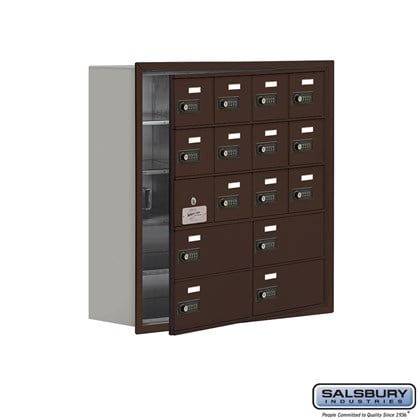 Recessed Mounted Cell Phone Storage Locker with 12 A Doors (11 usable) 4 B Doors in Bronze - Resettable Combination Locks