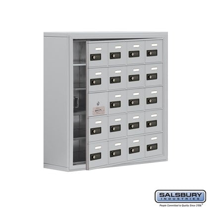 Cell Phone Storage Locker - with Front Access Panel - 5 Door High Unit (8 Inch Deep Compartments) - 20 A Doors (19 usable) - Surface Mounted - Resettable Combination Locks