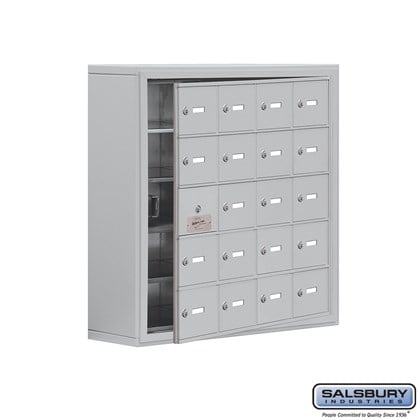 Cell Phone Storage Locker - with Front Access Panel - 5 Door High Unit (8 Inch Deep Compartments) - 20 A Doors (19 usable) - Surface Mounted - Master Keyed Locks
