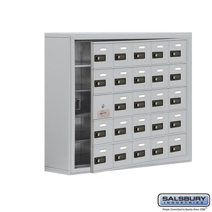 Cell Phone Storage Locker - with Front Access Panel - 5 Door High Unit (8 Inch Deep Compartments) - 25 A Doors (24 usable) - Surface Mounted - Resettable Combination Locks