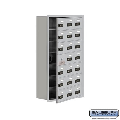 Cell Phone Storage Locker - with Front Access Panel - 7 Door High Unit (8 Inch Deep Compartments) - 21 A Doors (20 usable) - Recessed Mounted - Resettable Combination Locks
