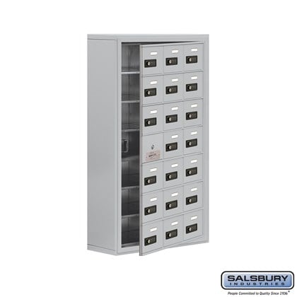 Cell Phone Storage Locker - with Front Access Panel - 7 Door High Unit (8 Inch Deep Compartments) - 21 A Doors (20 usable) - Surface Mounted - Resettable Combination Locks