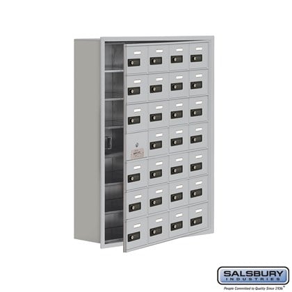 Recessed Mounted Cell Phone Storage Locker with 28 A Doors (27 usable) - Resettable Combination Locks