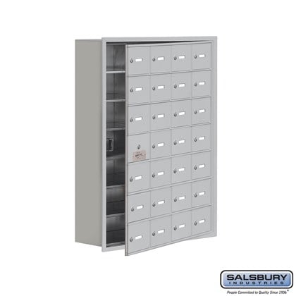 Recessed Mounted Cell Phone Storage Locker with 28 A Doors (27 usable)  -  Keyed Locks