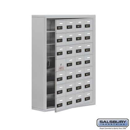 Cell Phone Storage Locker - with Front Access Panel - 7 Door High Unit (8 Inch Deep Compartments) - 28 A Doors (27 usable) - Surface Mounted - Resettable Combination Locks